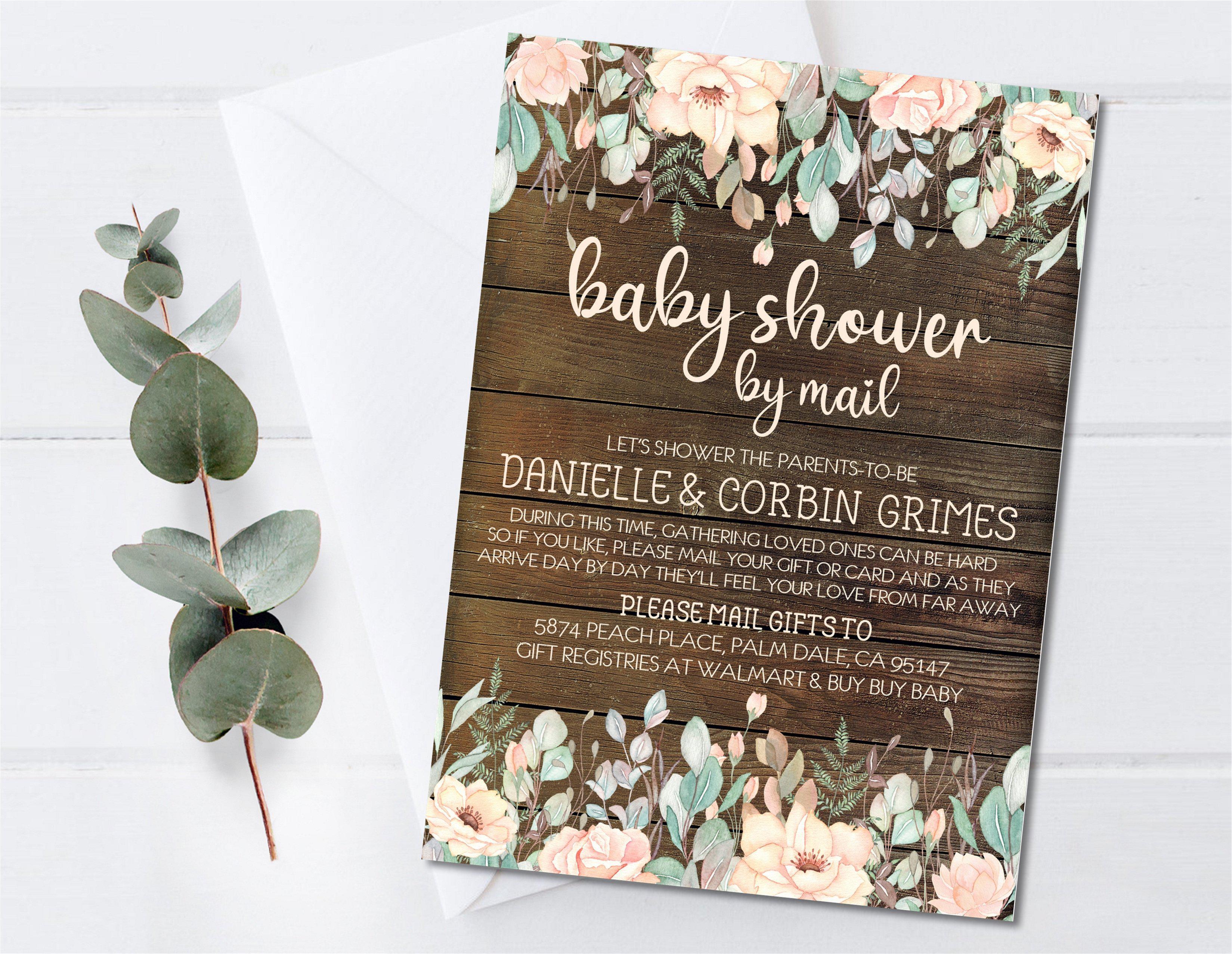 Girls Rustic Peach Baby Shower By Mail Invitations