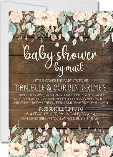 Girls Rustic Peach Baby Shower By Mail Invitations