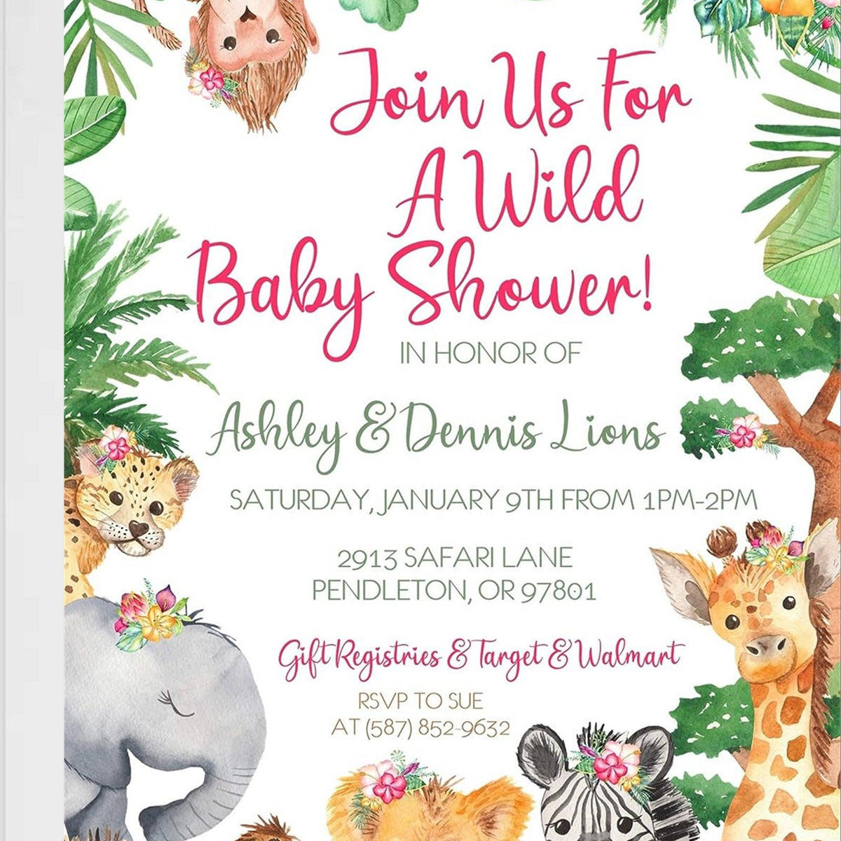 Girls Safari Animals Baby Shower Invitations — Party Beautifully