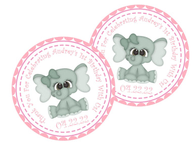 Girls Safari Elephant 1st Birthday Party Stickers