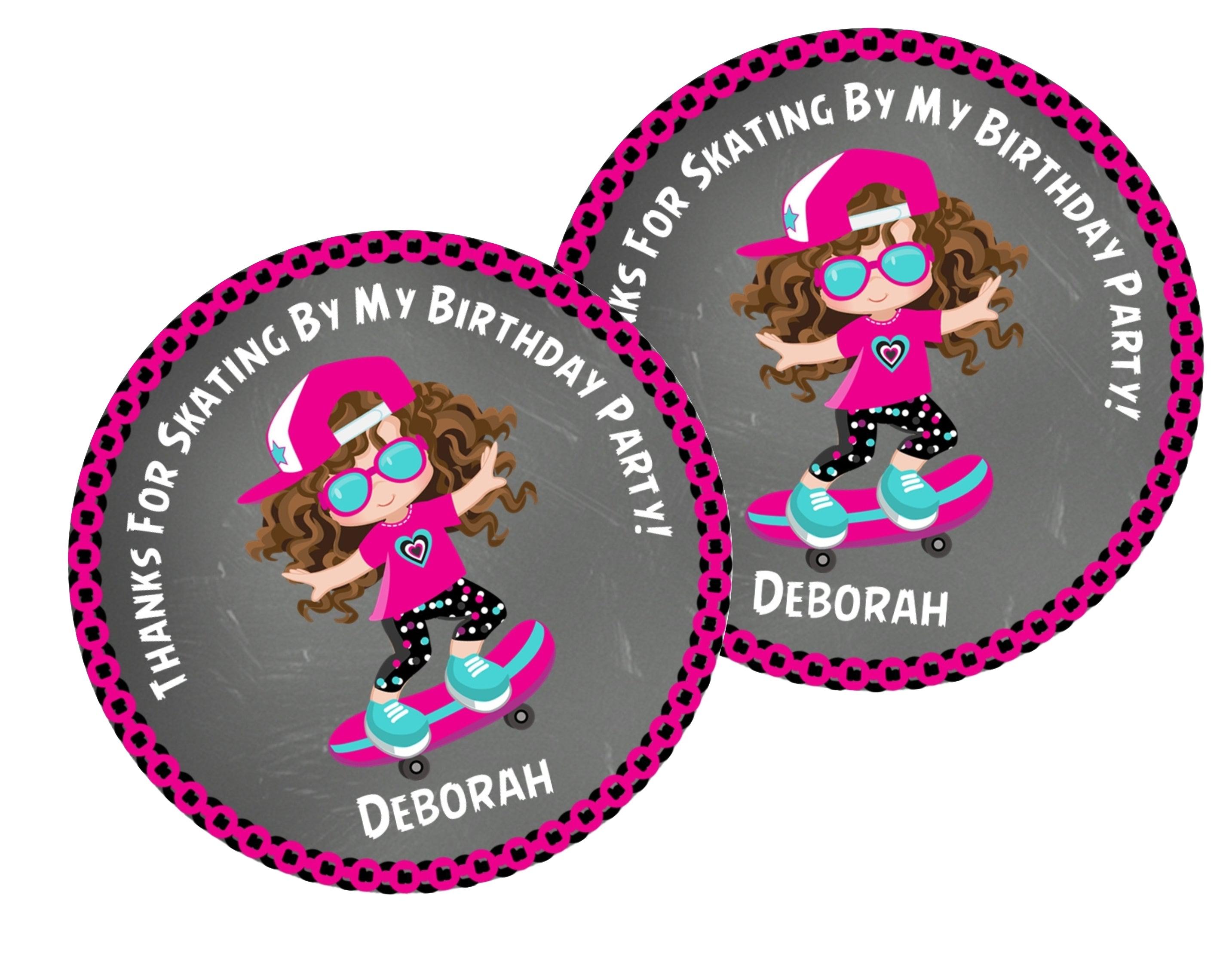 Girls Skateboard Birthday Party Stickers