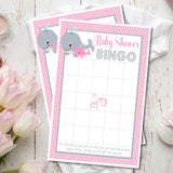Girls Whale Baby Shower Bingo Cards