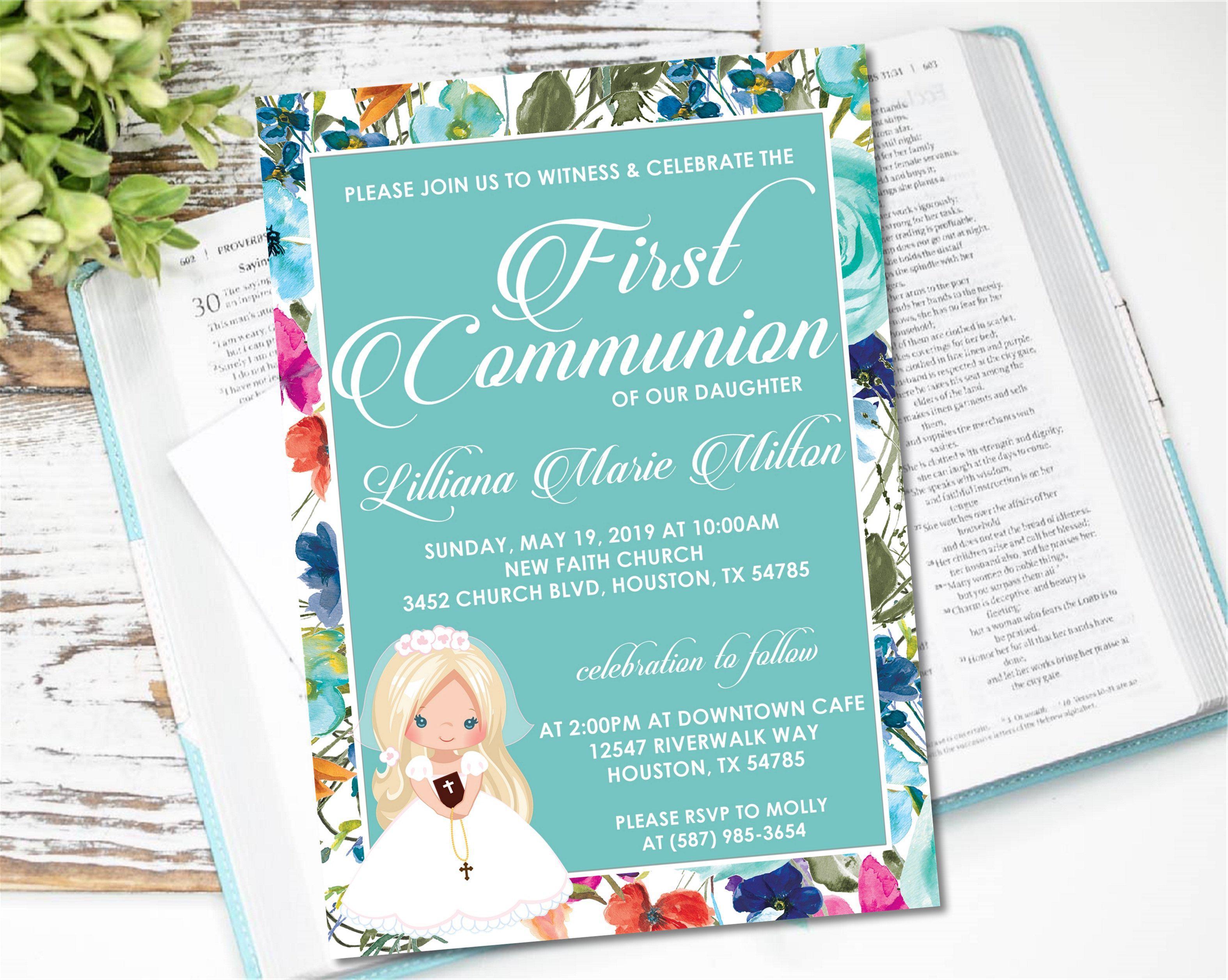 Girls Wildflower First Holy Communion Invitations