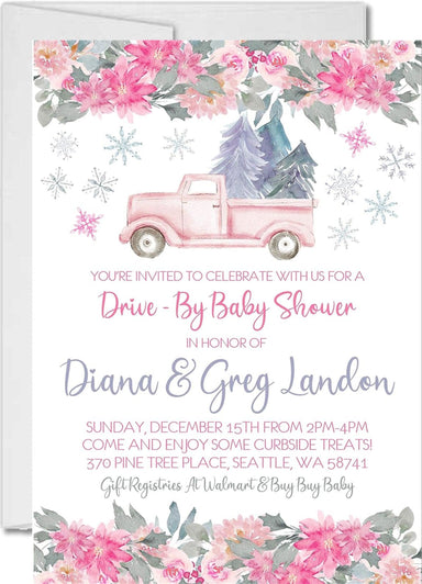 Girls Winter Drive By Baby Shower Invitations