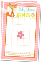 Girls Woodlands Fox Baby Shower Bingo Cards