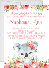 Girls Koala Baby Shower Invitations pink roses