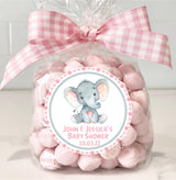 Safari baby shower pink elephant favor sticker