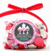 Girls Valentine candy favor label with hearts and jar artwork