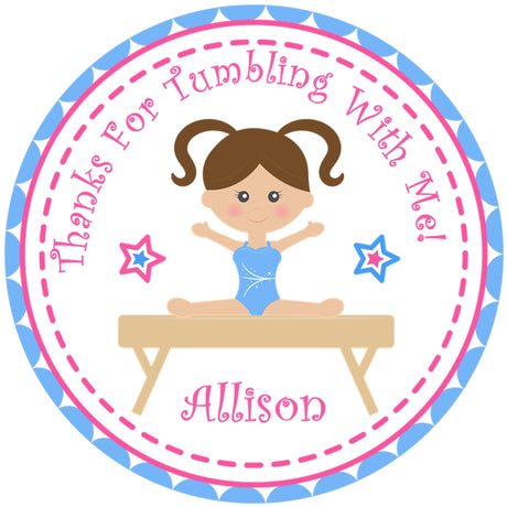 Girls blue pink gymnastics birthday stickers