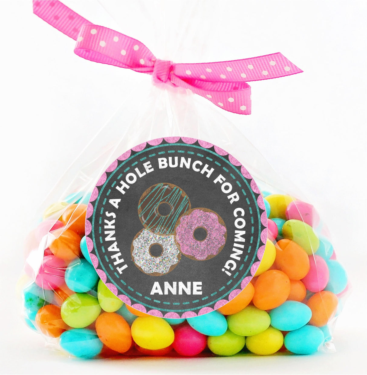 Girls donut birthday sticker with pink and teal donuts