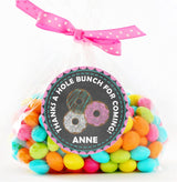 Girls donut birthday sticker with pink and teal donuts