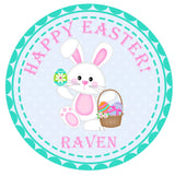Girls easter bunny holding egg basket personalized sticker