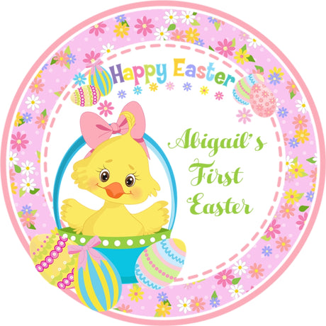 Girls happy easter sticker label