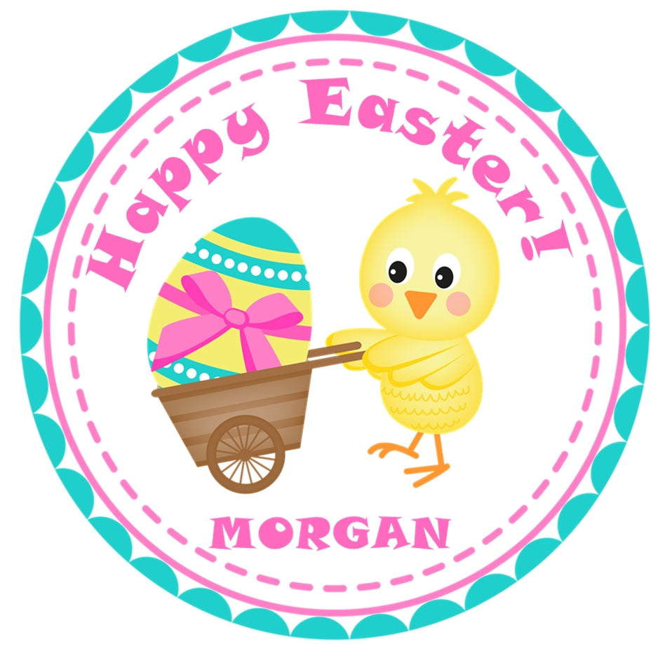 Girls happy easter sticker pink yellow