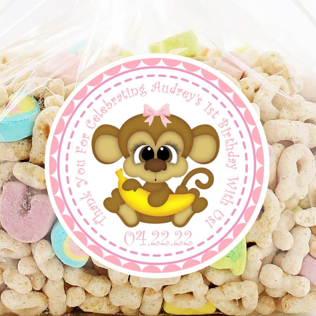Girls jungle monkey 1st birthday sticker