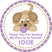 Girls lavender puppy birthday sticker with ball and pawty theme