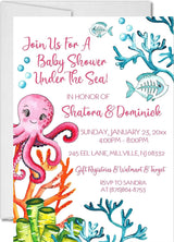 Girls ocean baby shower invitations colorful coral reef design