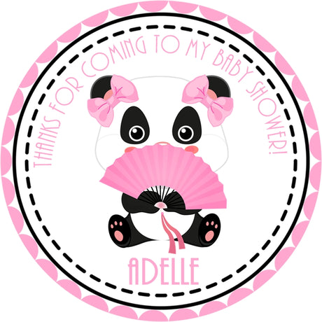 Girls panda baby shower sticker favor label