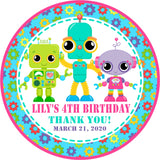 Girls pastel robot thank you birthday sticker