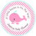 Girls pink aqua whale baby shower sticker