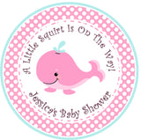 Girls pink aqua whale baby shower sticker