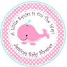 Girls pink aqua whale baby shower sticker