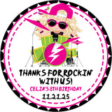 Girls pink black drummer rock roll birthday sticker
