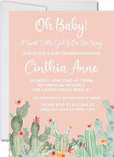 Girls pink cactus baby shower invitations