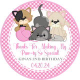 Girls pink cat birthday stickers