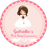 Girls pink communion favor sticker