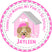Girls pink dog themed birthday sticker with puppy and doghouse design