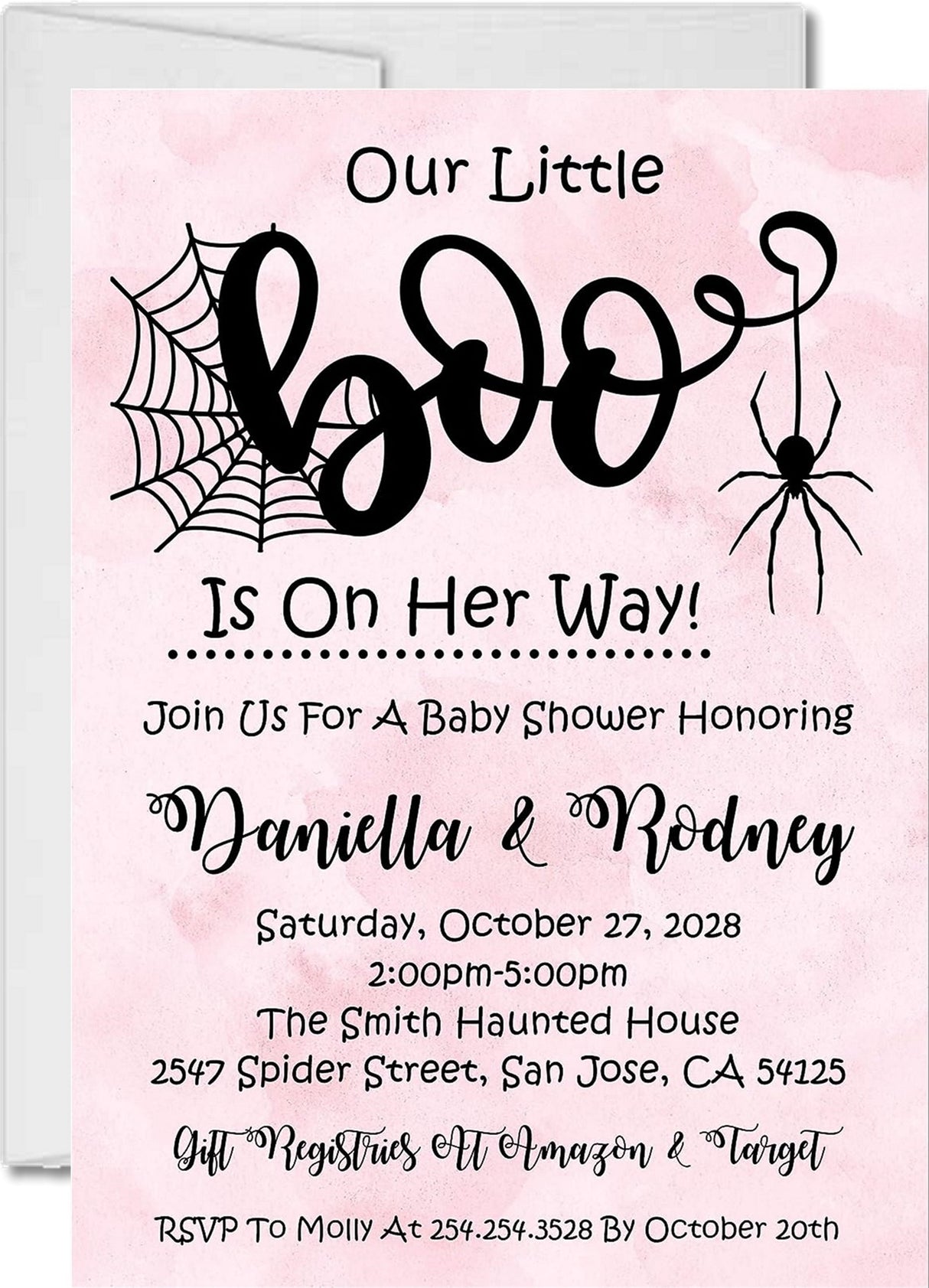 Girls pink halloween baby shower invitation