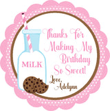 Girls pink milk cookies birthday sticker labels