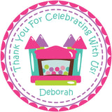 Girls pink purple bounce house birthday sticker labels
