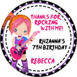 Girls pink purple rock roll guitar birthday sticker labels