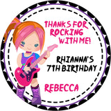 Girls pink purple rock roll guitar birthday sticker labels