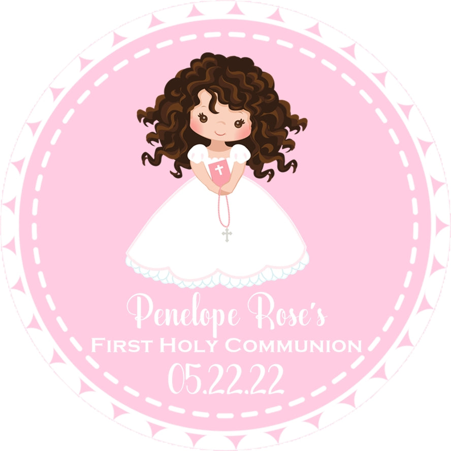 Girls pink white communion sticker label