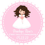Girls pink white communion sticker label