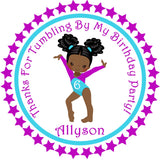 Girls purple gymnastics birthday stickers