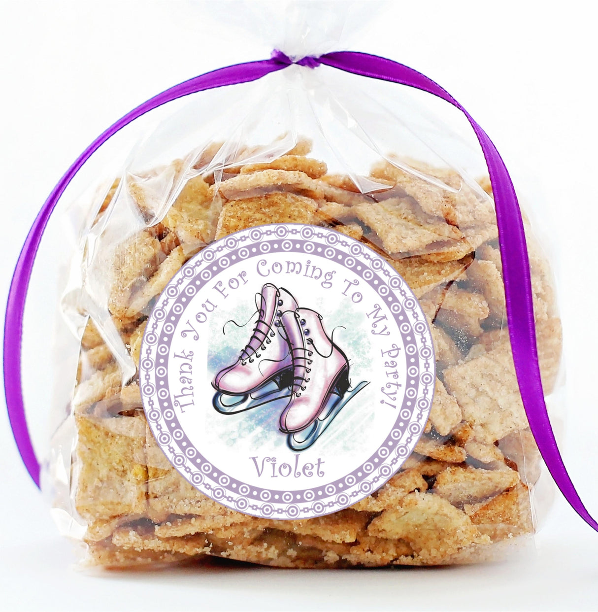Girls purple skate party thank you label for treat bags