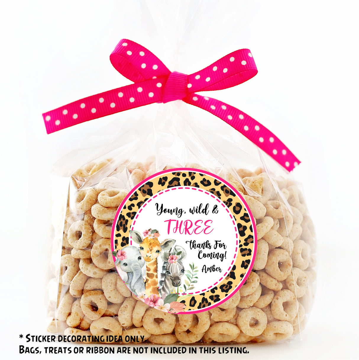 Girls safari animal 3rd birthday party sticker