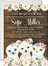 Girls winter arctic animal baby shower invitations