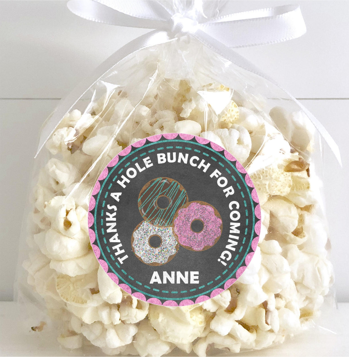 Glitter style donut birthday sticker for treat bags