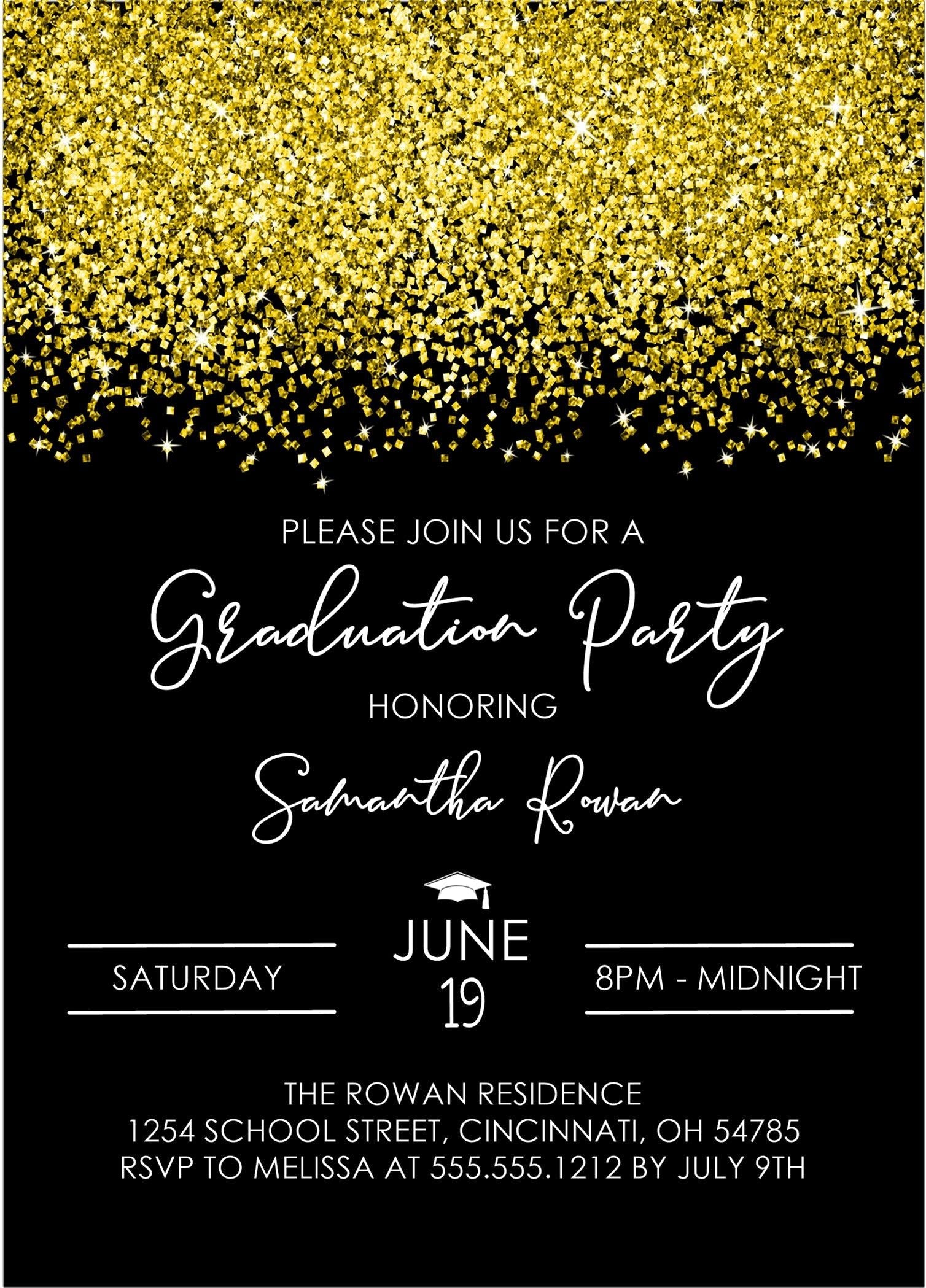Gold And Black Graduation Party Invitations