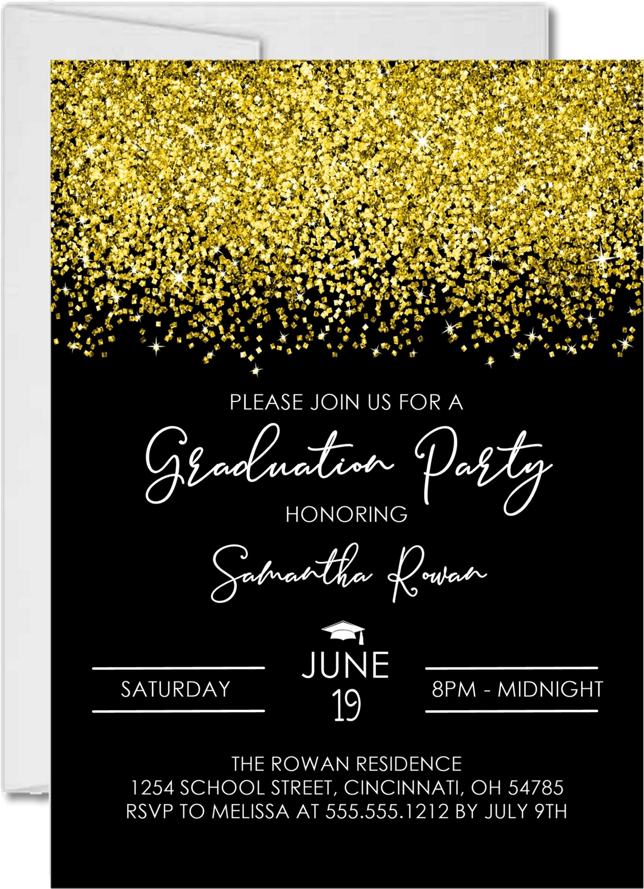 Gold And Black Graduation Party Invitations