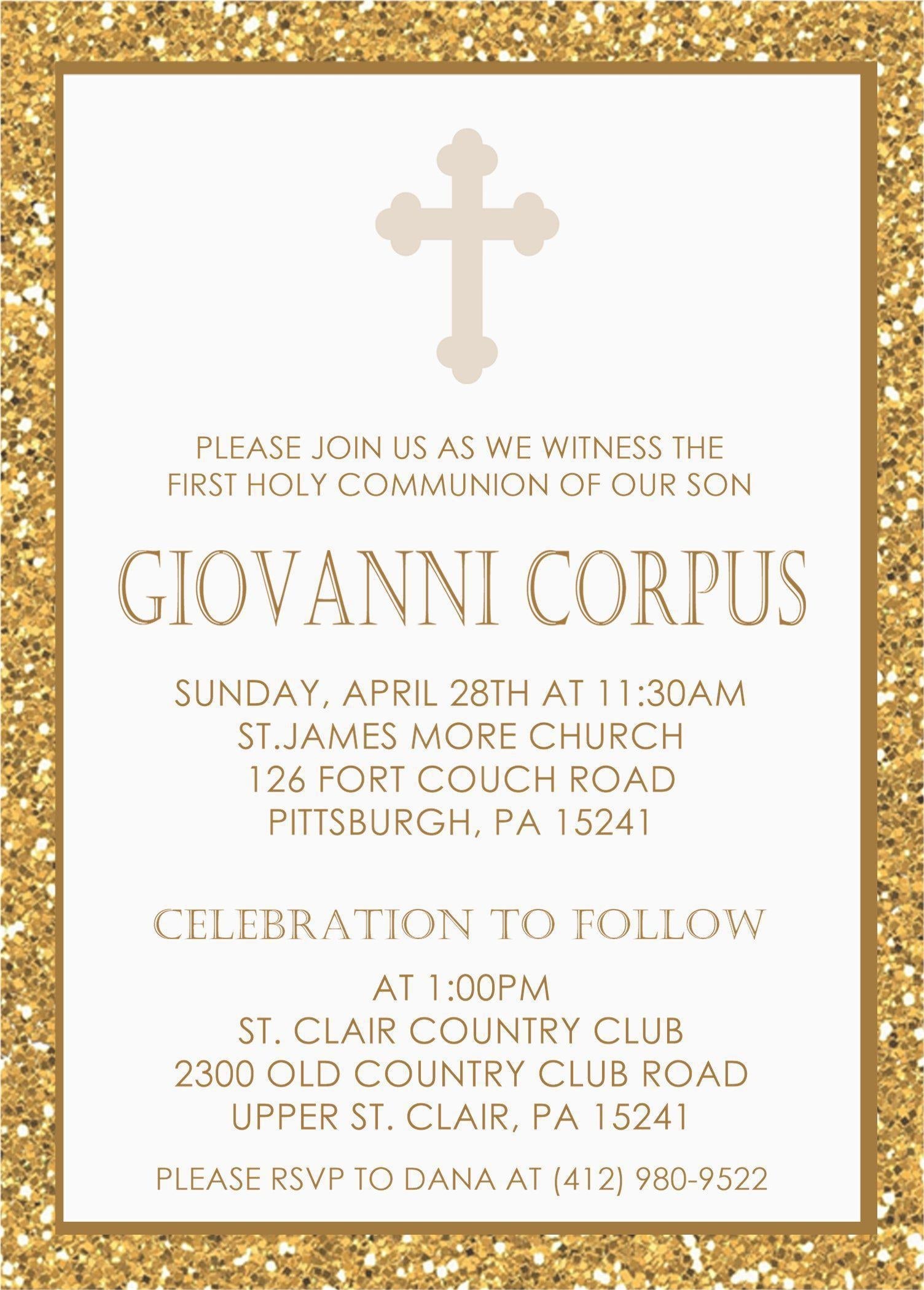 Gold And White First Communion Invitations