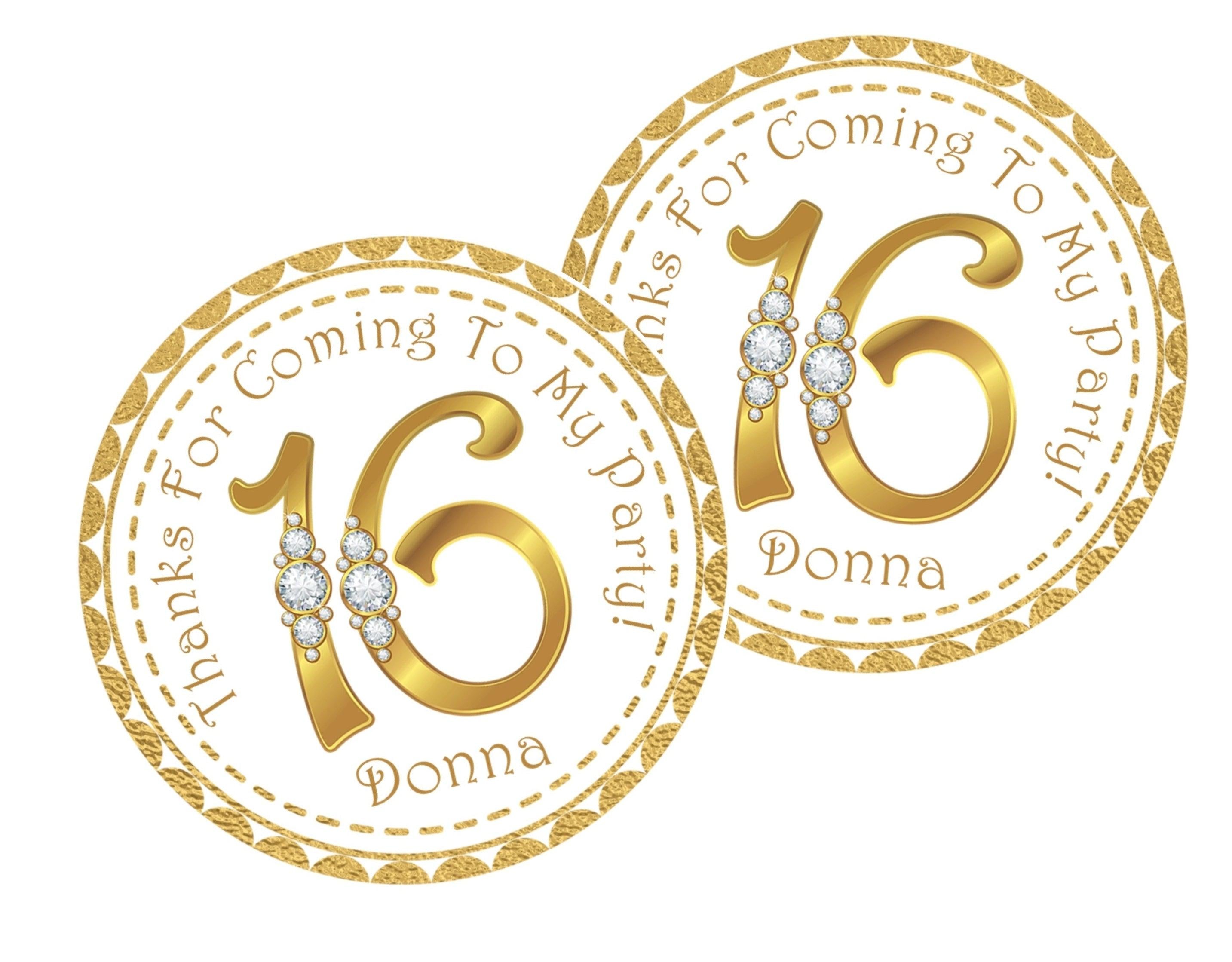 Gold Sweet 16 Birthday Party Stickers