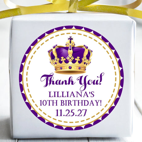 Gold and Purple royal crown birthday sticker
