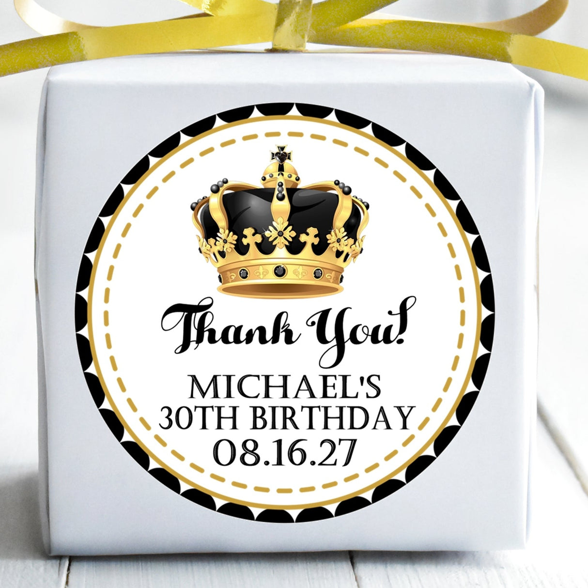 Gold and black royal crown birthday sticker