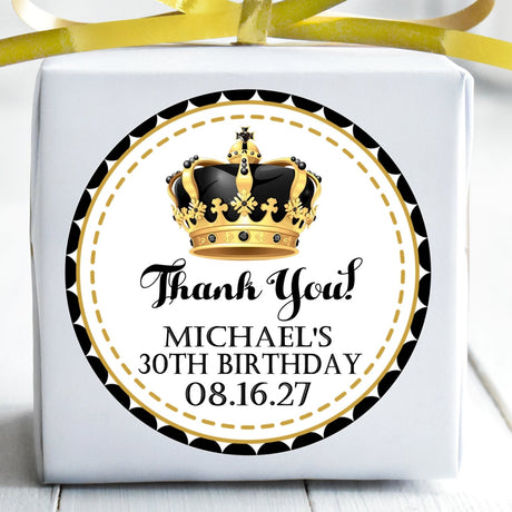Gold and black royal crown birthday sticker